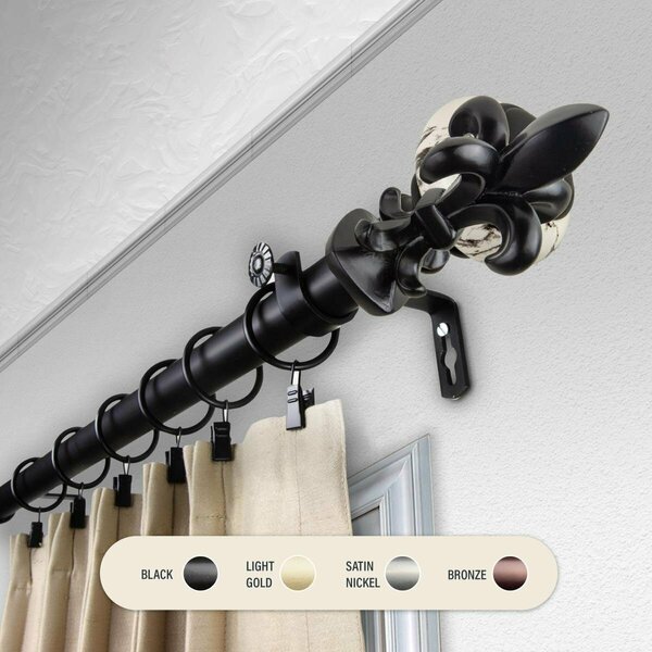 Central Design 1 in. Silas Curtain Rod with 66 to 120 in. Extension, Black 100-45-662